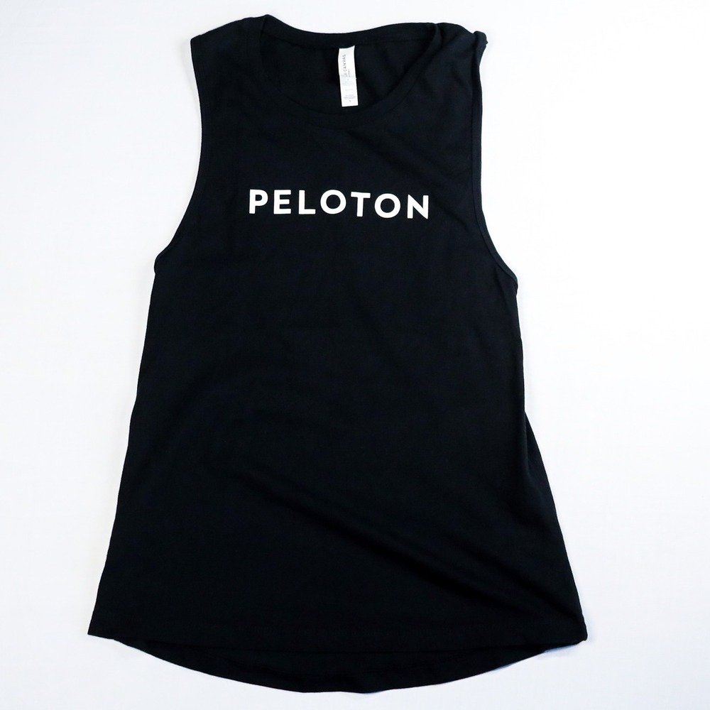 Peloton Muscle Tank Top Women Small Black Bella Canvas Sleeveless Graphic Shirt